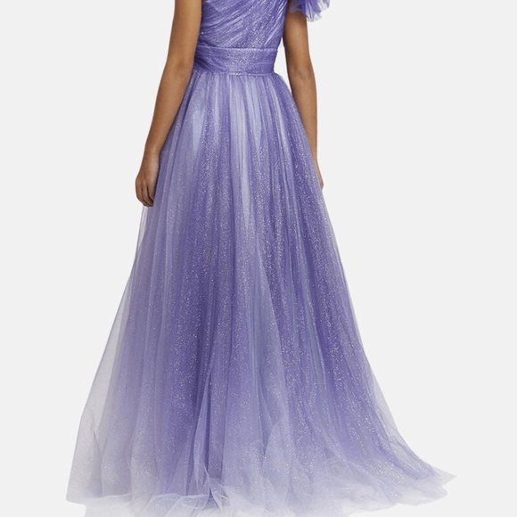 NWT MAC DUGGAL‎ GLITTER ROYAL PURPLE OMBRE RUFFLED ONE SHOULDER BALLGOWN 4 20377 - Picture 5 of 7